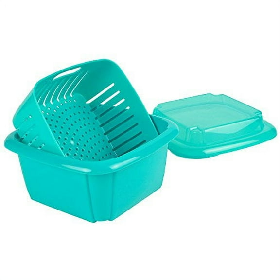Hutzler 3-in-1 Berry Keeper Colander and Container, Keeps Berries Fresh Longer, 2 Pints, Turquoise