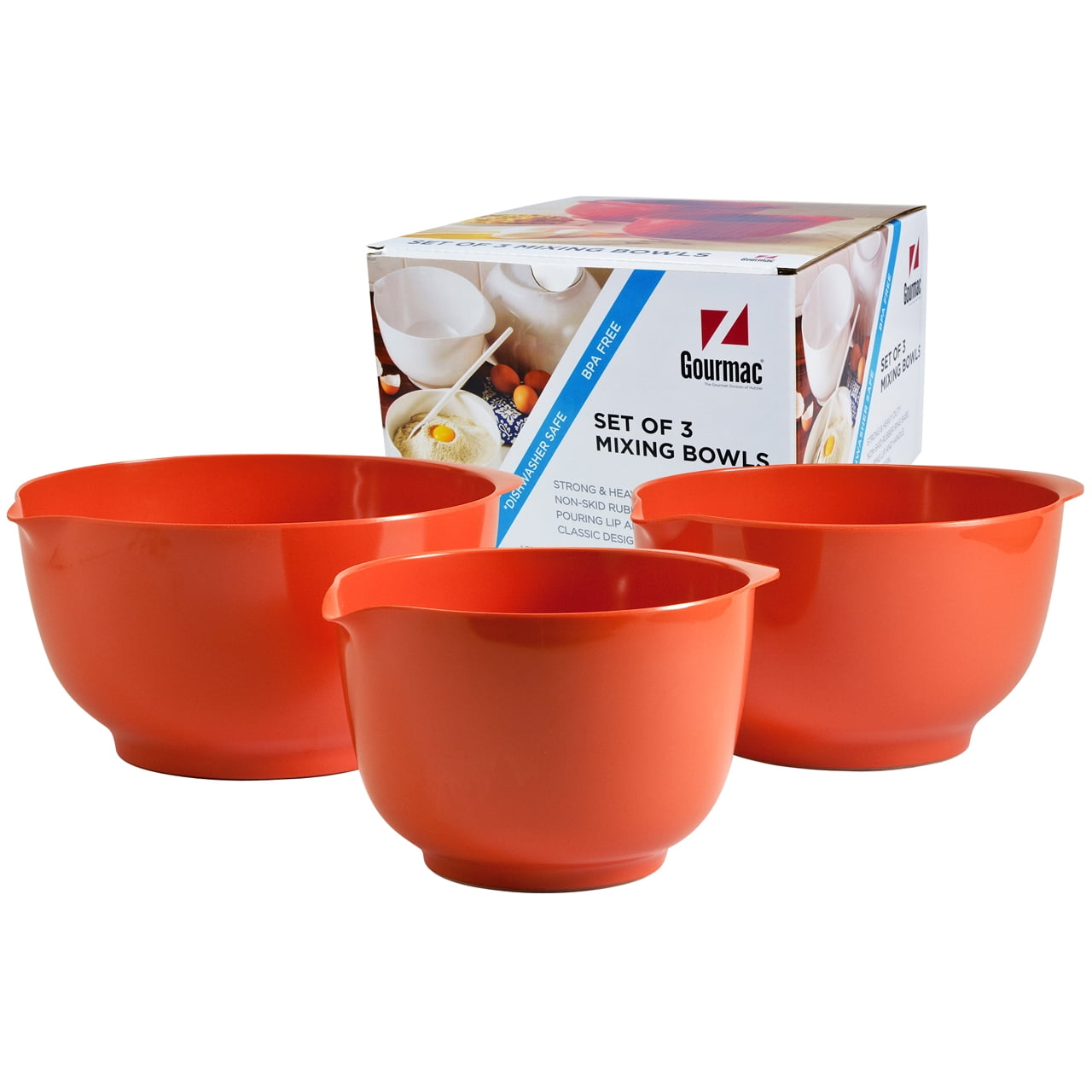 Hutzler Orange Melamine Mixing Bowls, 3-Pc. Set