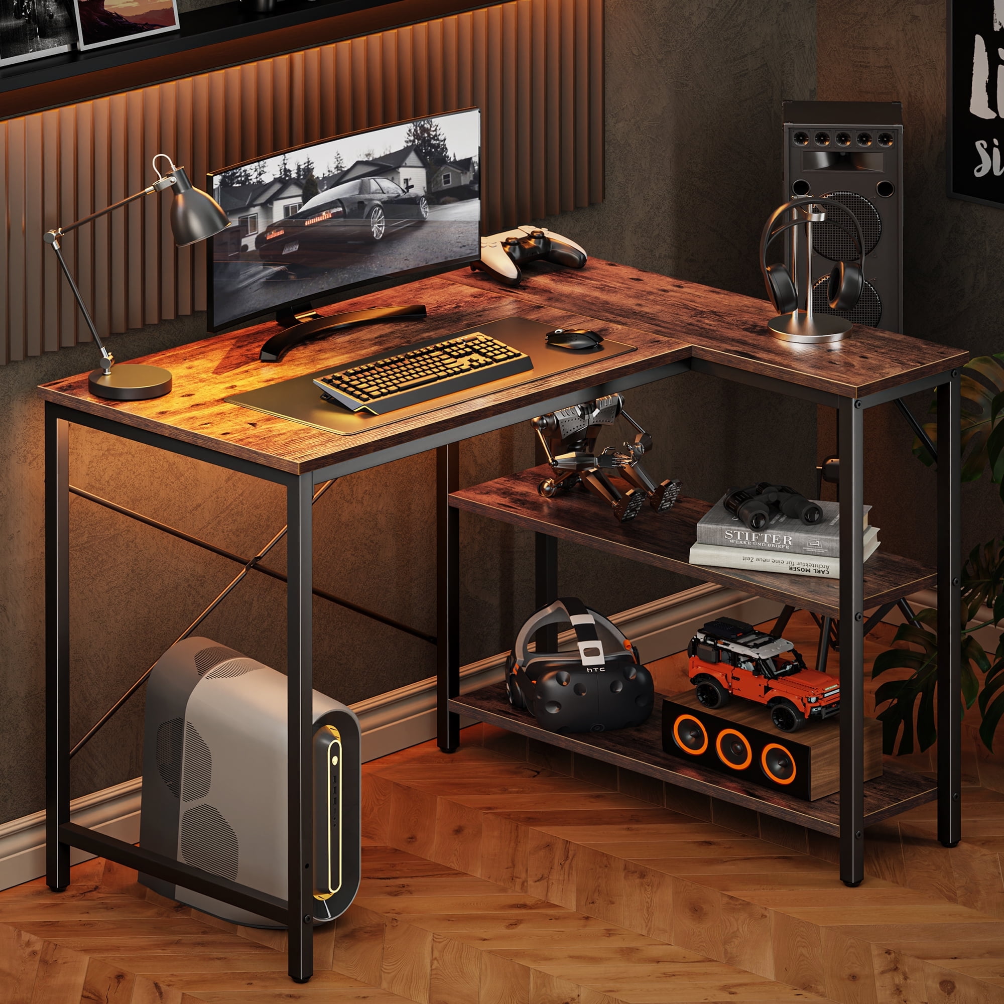 Walmart LShaped Computer Gaming Desk with Storage Shelves, Suitable