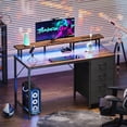thumbnail image 1 of SUPERJARE Desk with Drawers, 46" Gaming Desk with LED Lights, Computer Desk Small Office Desk with Outlets, Writing Desk for Bedroom in Brown, 1 of 8