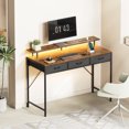 thumbnail image 1 of Huuger 47 inch Computer Desk with LED Lights & Power Outlets, Office Desk with 3 Storage Drawers, Gaming Desk, Home Office Desk, Rustic Brown, 1 of 10
