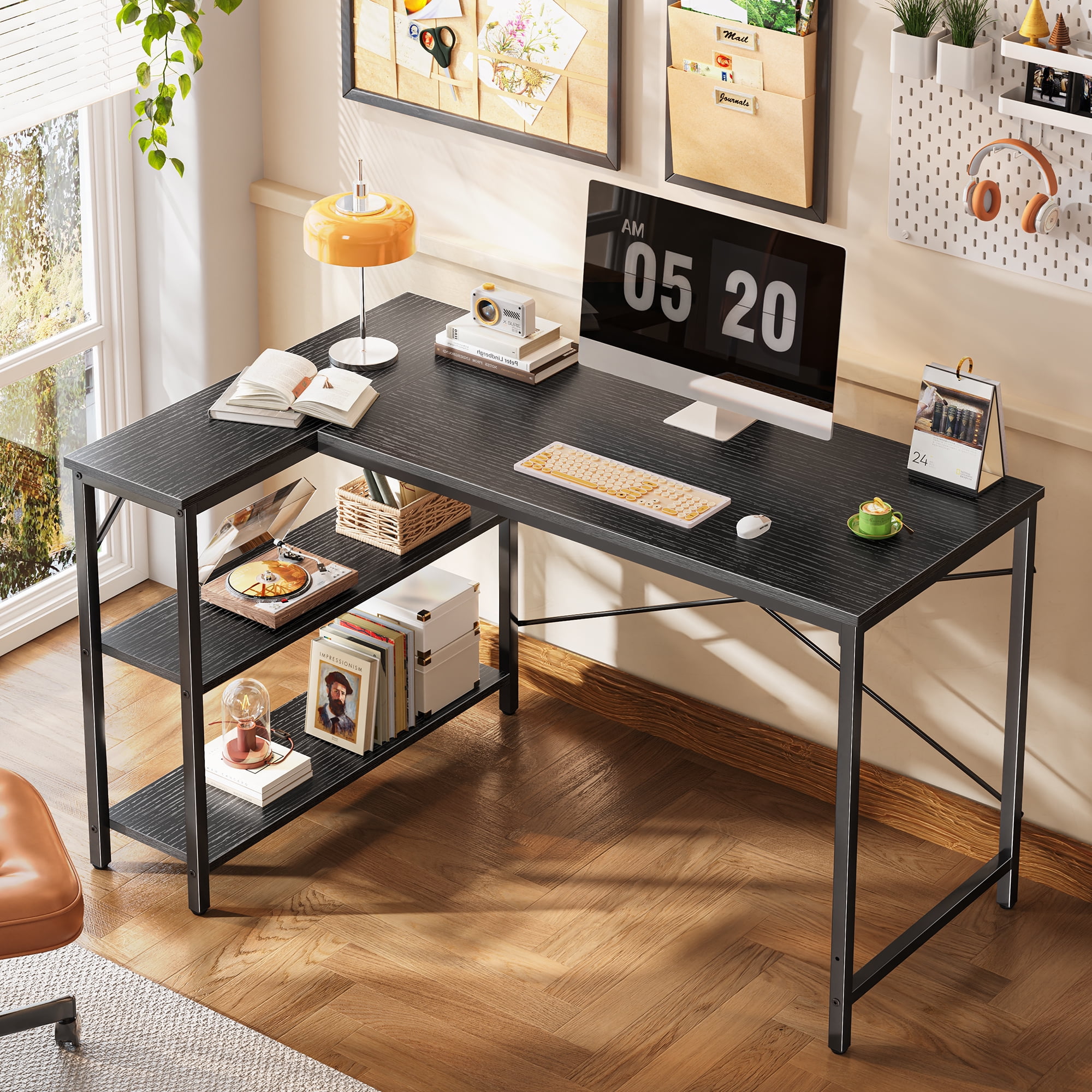 Versatile L Shaped Gaming Computer Desk with Storage 47 Particleboard Office Desk Dark Black Walmart