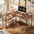 thumbnail image 1 of 47.2" Computer Desk, Reversible L Shaped Gaming Desk, Small Corner Desk for Bedroom, Office Desk with Storage Shelves, Study Table in Brown, 1 of 6
