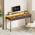 thumbnail image 1 of Huuger 55 inch Computer Desk with LED Lights & Power Outlets, Office Desk with 3 Storage Drawers, Gaming Desk, Home Office Desk, Rustic Brown, 1 of 10