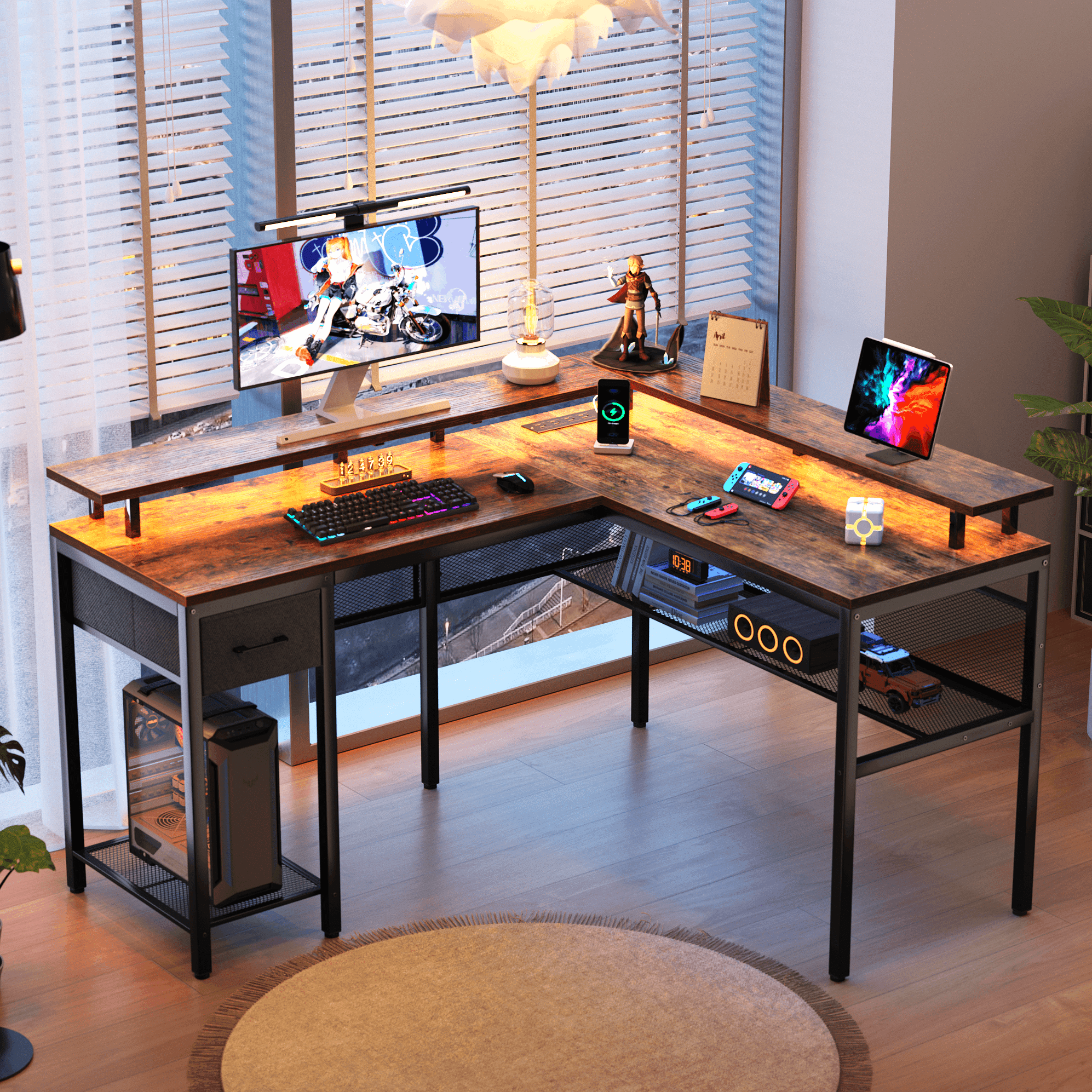 Gaming Desks  Carbon-Tek RGB Gaming Desk with Wireless Charging - Grey