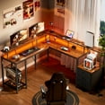 thumbnail image 1 of Huuger L Shaped Desk with LED Lights and Power Outlets, Computer Gaming Desk with 3 Drawers, 66.1 inches Office Desk, Long Corner desk, Printer and Monitor Stand, Rustic Brown, 1 of 8