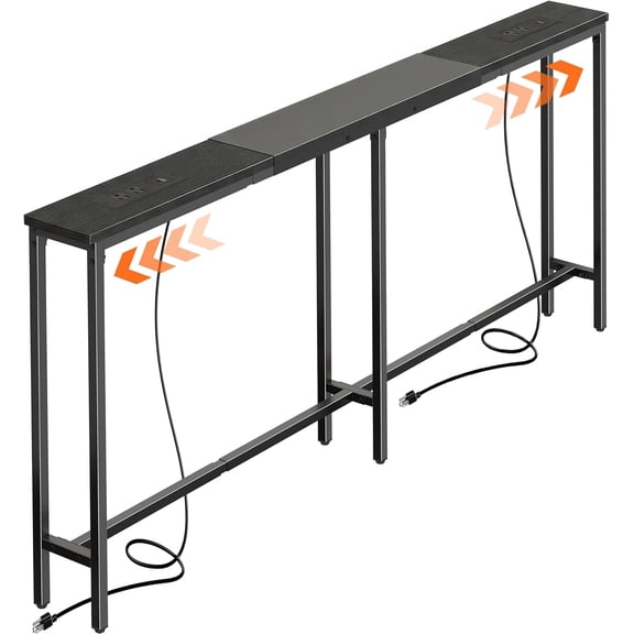 Huuger Narrow Sofa Table with 2 Power Outlets, 63-86.6 Inch Adjustable Length, Behind the Couch Table with USB-C Ports, Long Entryway Console Table, Anti-tip Kit, for Hallway Entry, Black