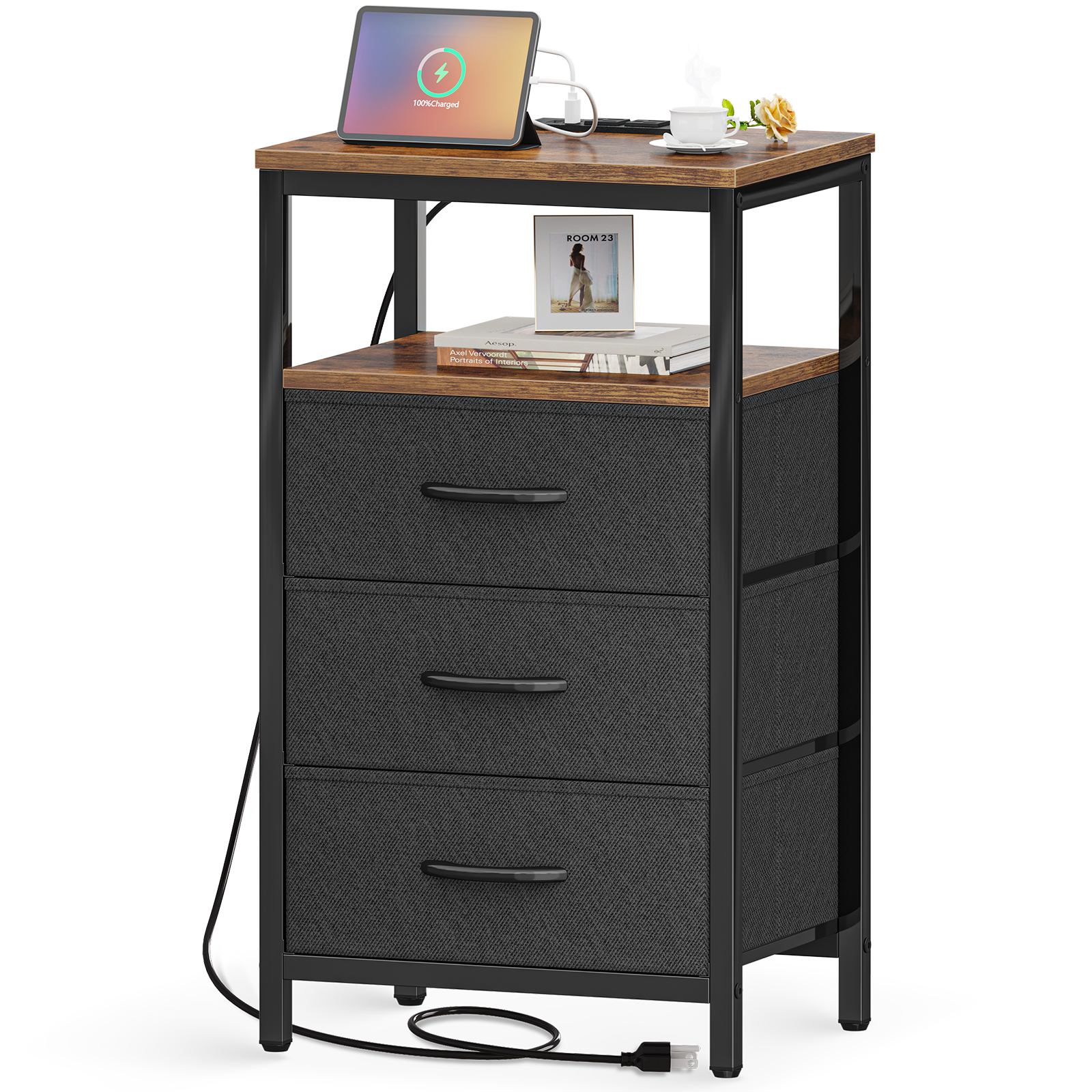 Casual Home Night Owl Nightstand with USB Port Espresso