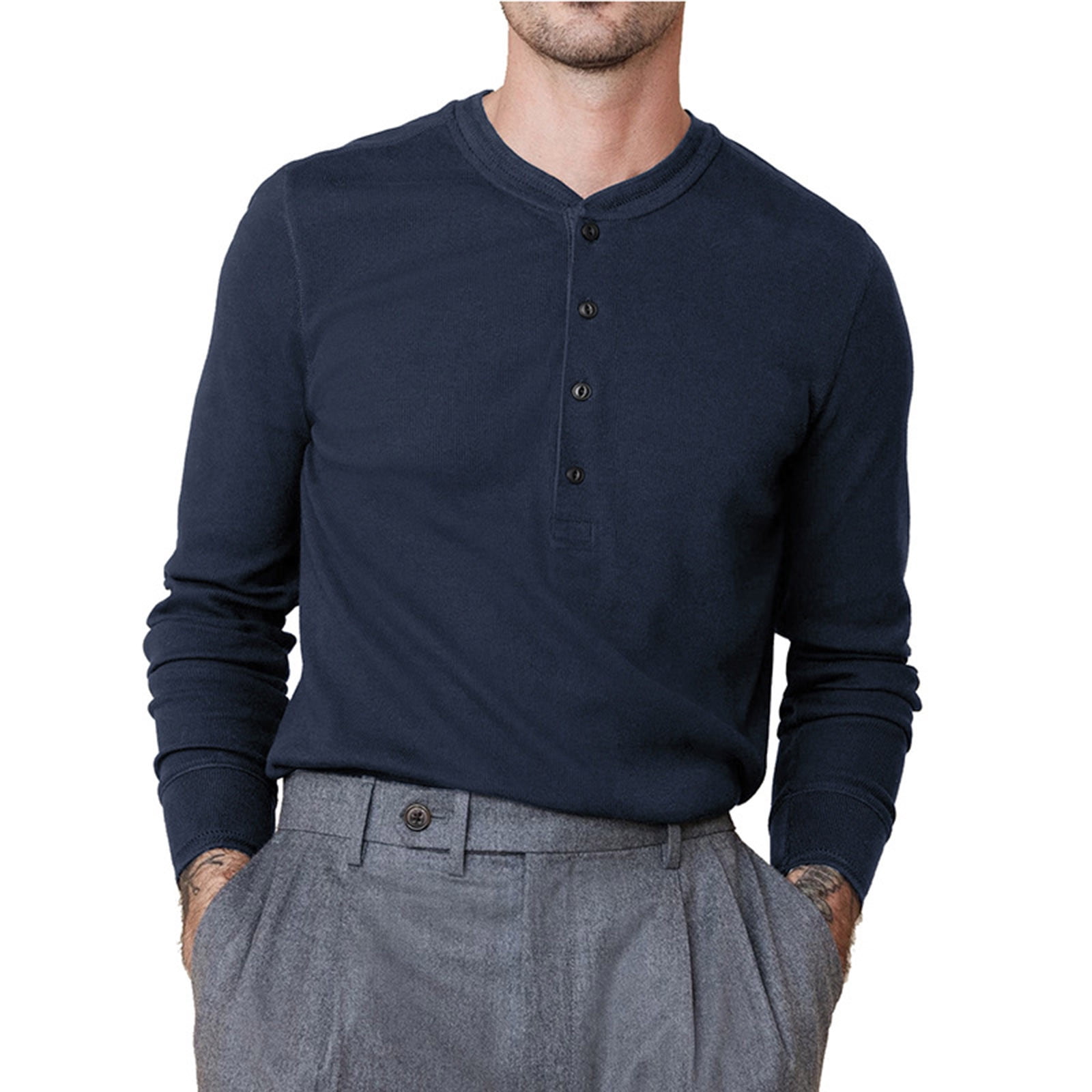 Huuilaibazoo Long Sleeve Henley Shirts for Men - Casual Fashion Crew ...
