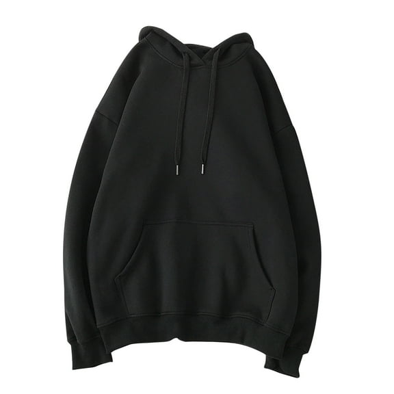 Huuilaibazoo Man Simple Style Soft Cotton Plain Color Hoodie Long Sleeve Drawstring Hooded Sweatshirt