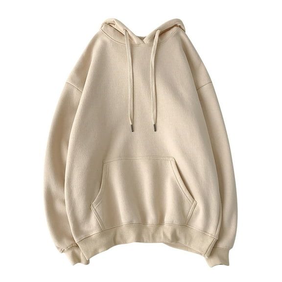 Huuilaibazoo Man Simple Style Soft Cotton Plain Color Hoodie Long Sleeve Drawstring Hooded Sweatshirt