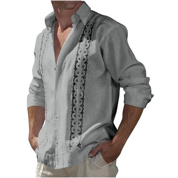 Huuilaibazoo Men's Casual Shirts Long Sleeve Cotton Linen Button Down Shirt Regular Fit Beach Tees Tops