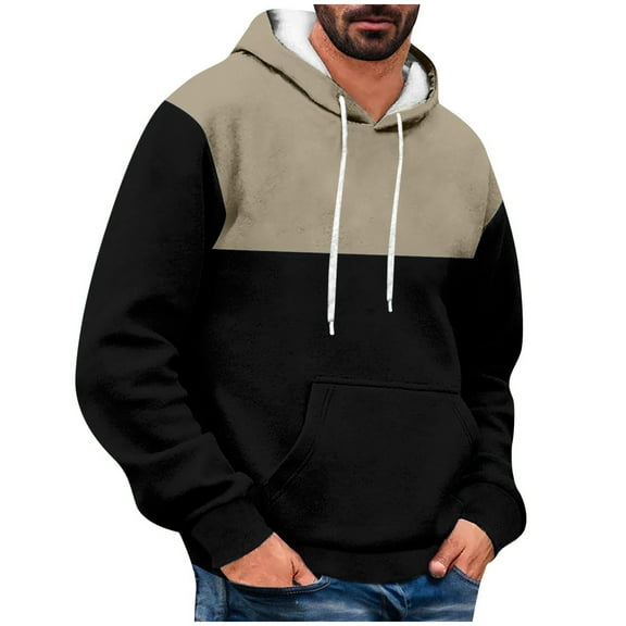 Huuilaibazoo Men's Fleece Pullover Hoodie Sweatshrits Drawstring Hooded Color Block Hoody for Men with Kangaroo Pocket