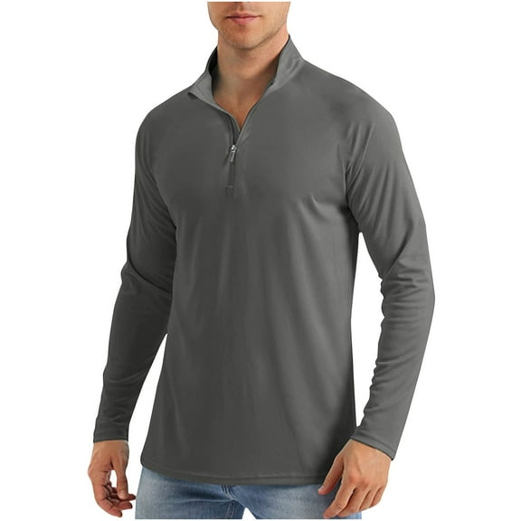 Huuilaibazoo Men's Long Sleeve Sun Shirts UPF 50+ Tees 1/4 Zip Up Fishing Running Rash Guard T-Shirts Outdoor Shirt