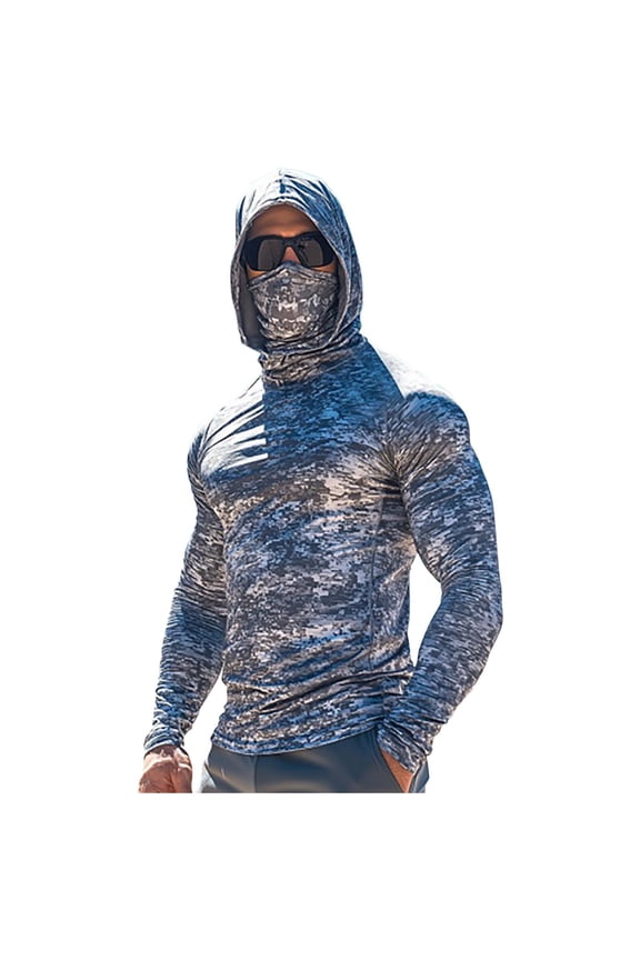 Men's Performance Fishing Hoodie Shirt - UPF 50+ Sun Protection Long Sleeve Shirts with Neck Gaiter