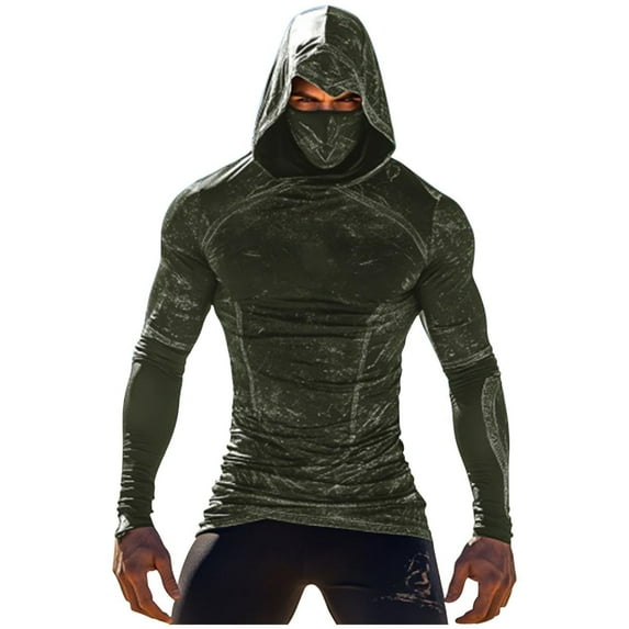 Huuilaibazoo Men's Performance Fishing Hoodie Shirt - UPF 50+ Sun Protection Long Sleeve Shirts with Neck Gaiter
