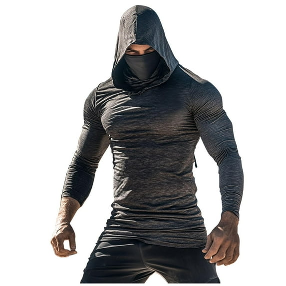 Huuilaibazoo Men's UPF 50+ Sun Protection Hoodie Shirt Long Sleeve UV SPF Fishing Lightweight Shirts with Mask Rash Guard