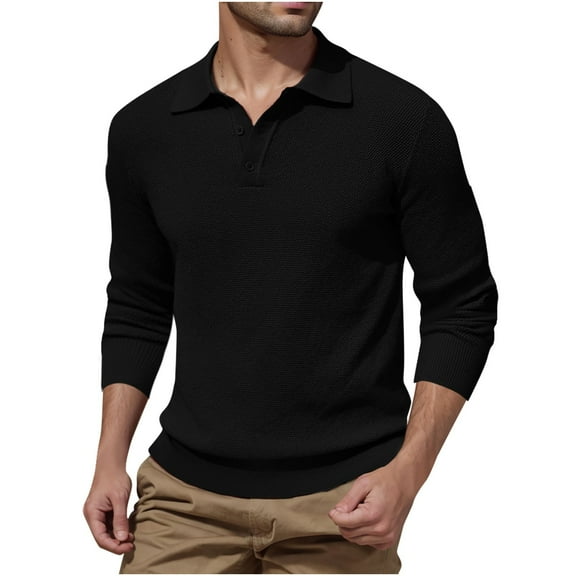 Huuilaibazoo Mens Knit Polo Shirts Casual V Neck Slim Fit Polo Shirts Long Sleeve Wool Knit Pullover Sweater