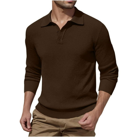 Huuilaibazoo Mens Knit Polo Shirts Casual V Neck Slim Fit Polo Shirts Long Sleeve Wool Knit Pullover Sweater