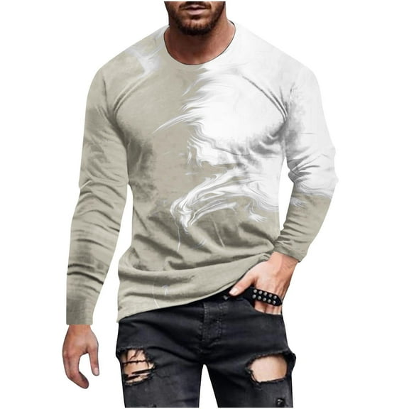 Huuilaibazoo Mens T-Shirts Funny Graphic Crew Neck Long Sleeve Tees Moisture Wicking Regular Fit Tie Dye Shirt 2024 Fashion