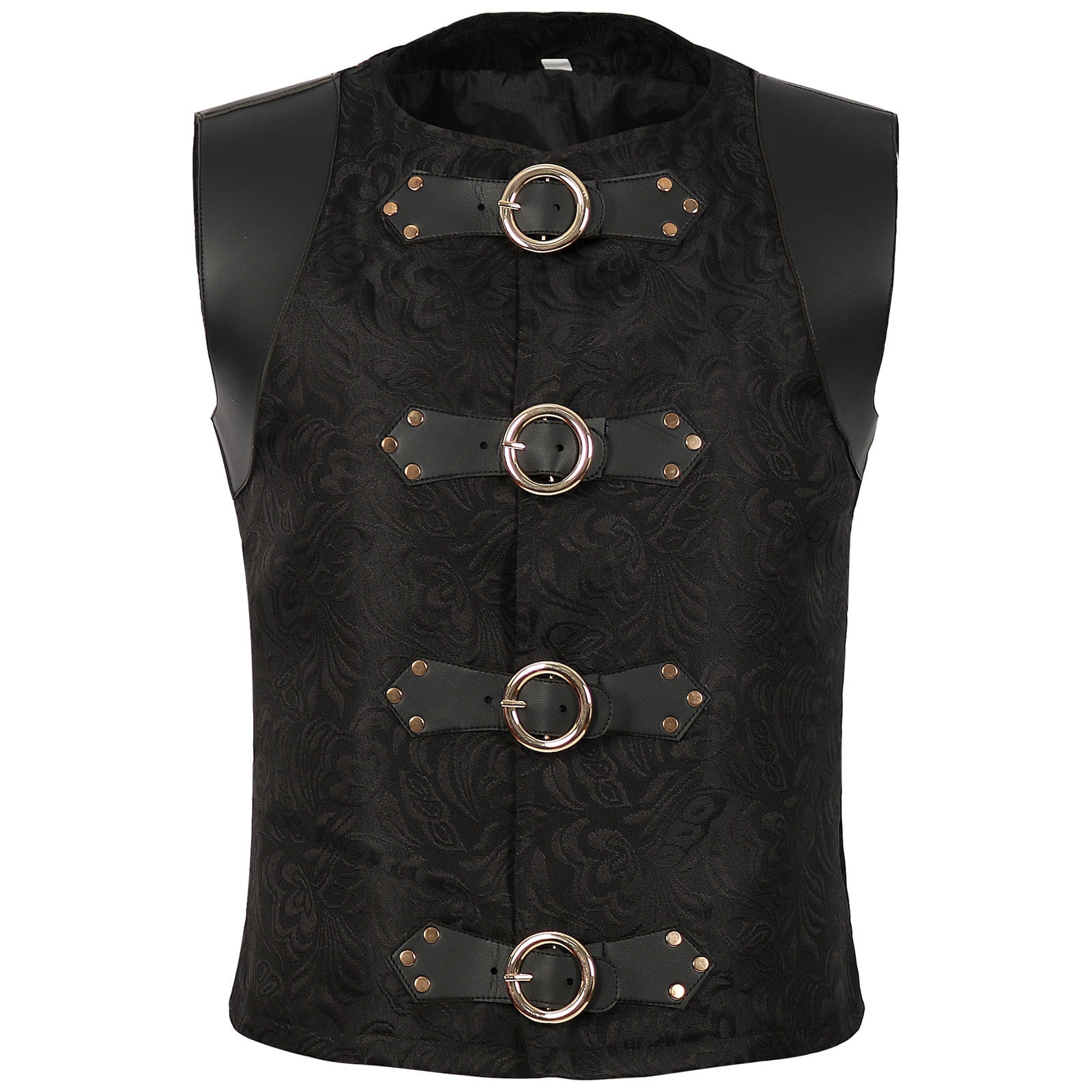 Barry.Wang Mens Victorian Suit Vest Steampunk Gothic Black Silver