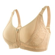 Huuilaibazoo Plus Size Women Lace Bras Zip Front Push up Wireless Full Coverage Comfort Breathable Bralette