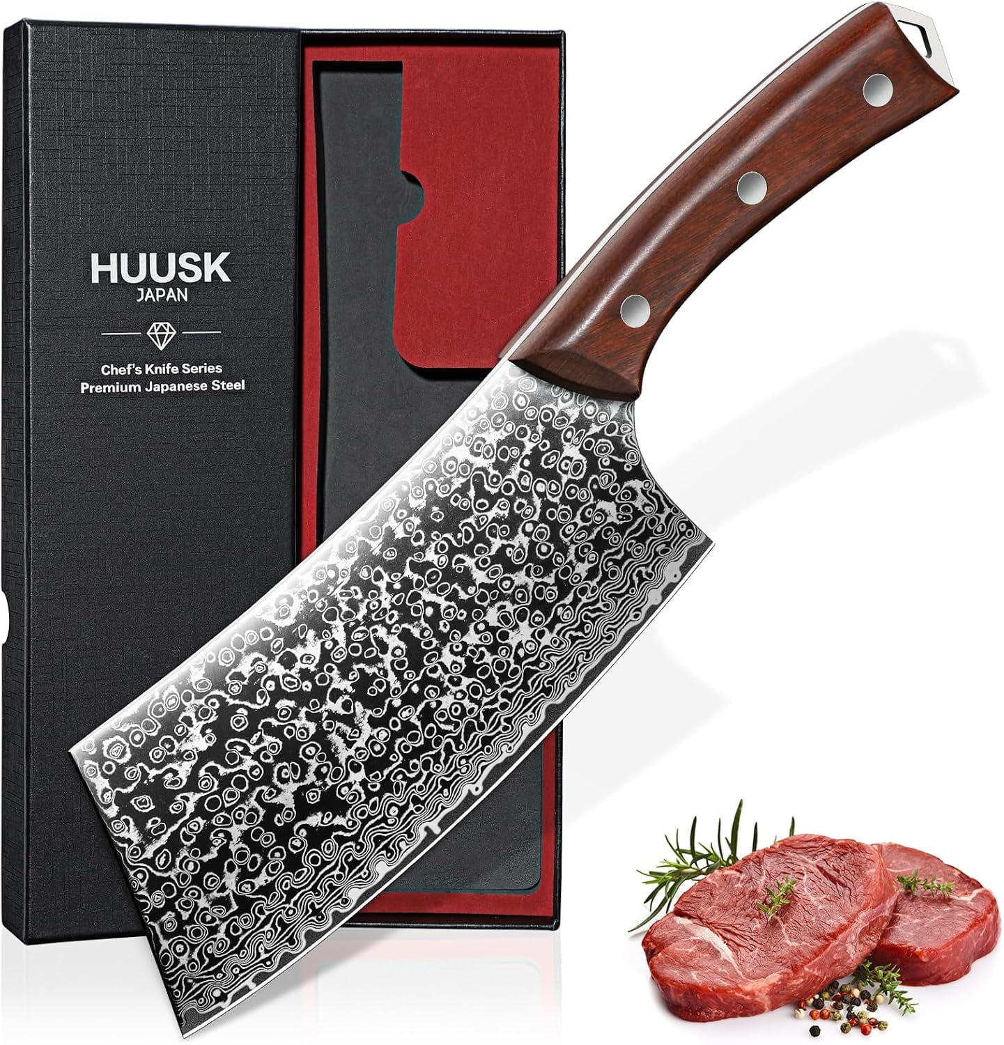 Huusk 6.4 Inch Meat Cleaver Knife, Hand Forged Butcher Knife, High ...