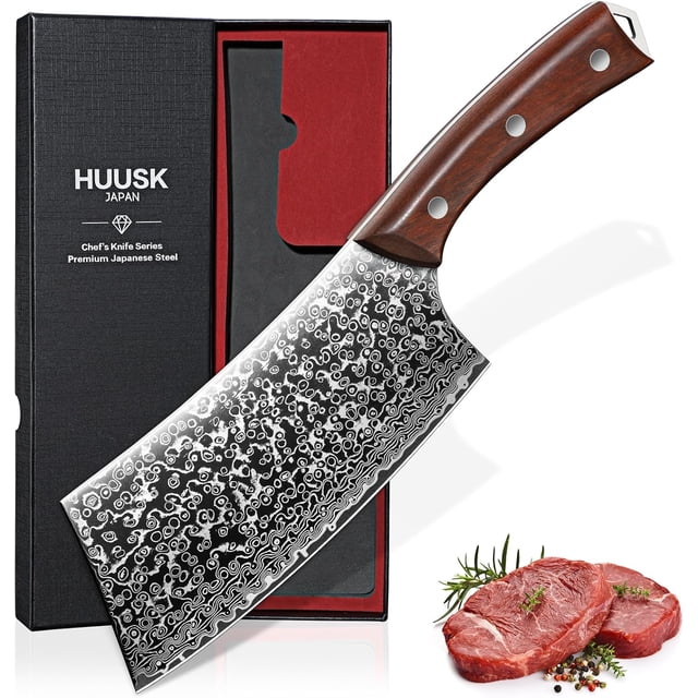 Huusk 6.4 Inch Meat Cleaver Knife, Hand Forged Butcher Knife, High ...