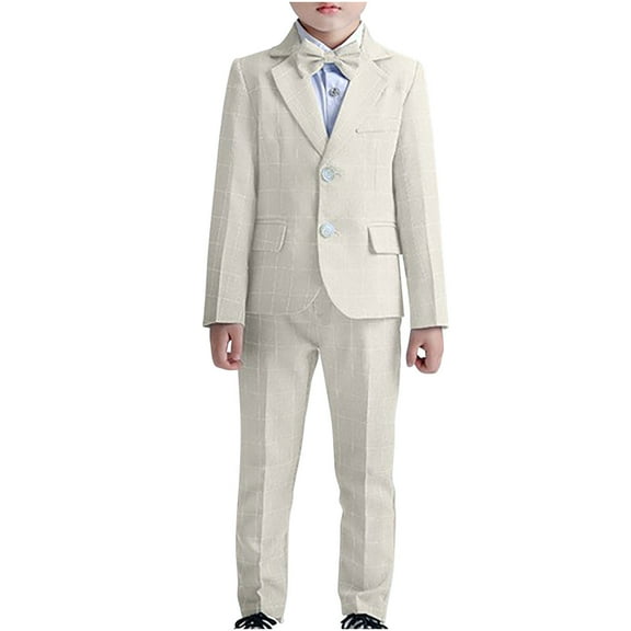 Huvoen Baby Boys Gentlemans Outfits Suit Set Boys' Solid Color Shirt Jacket Long Pants Tie 4-piece Set Long Sleeved Round Neck Top/shirt Set Khaki 130