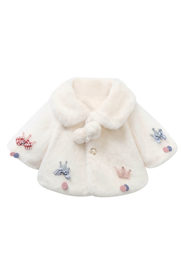 Baby Girls Boys Winter Coats for Toddlers Toddler Girls Solid Color Plush Cute Strawberry Keep Warm Winter Hoodie Thick Coat Cloak White 18-24 Months