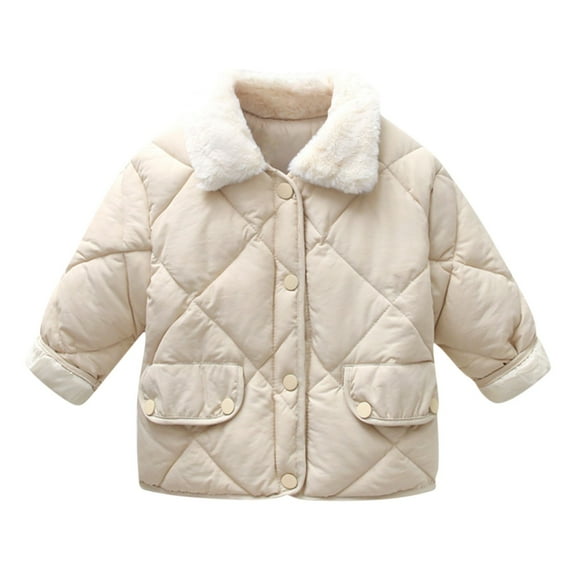 Huvoen Baby Girls Boys Winter Fleece Coat Children's Winter Cotton Clothing Boys and Girls' Wool Collar Thickened Warm Jacket Beige 100CM