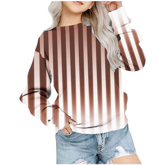 Huvoen Baby Girls Kid Long Sleeve T-Shirt Tops Hoodless Sweatshirts Children's Shirt Long Sleeved Pattern T-shirt Printed Round Neck Short Top for Boys and Girls Aged 1-12 T-shirts Brown 1 Years