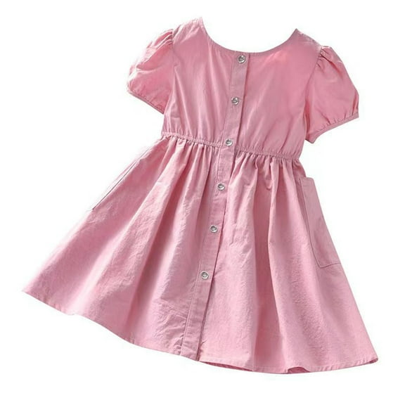 Huvoen Baby Girls Toddlelr Short Sleeve Doll Neck Cute Princess Casual Dresses Sun Dress Cardigan Shirt Clothing Pinks 4 Years