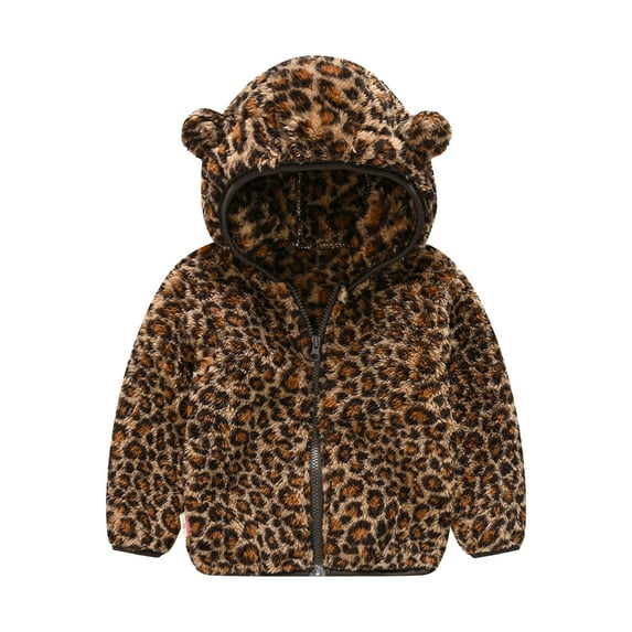 Huvoen Baby Winter Warm Solid Color Coat Toddler Baby Boys Girls Leopard Print Gradient Plush Cute Bear Ears Winter Hoodie Thick Coat Jacket Brown 12-18 Months