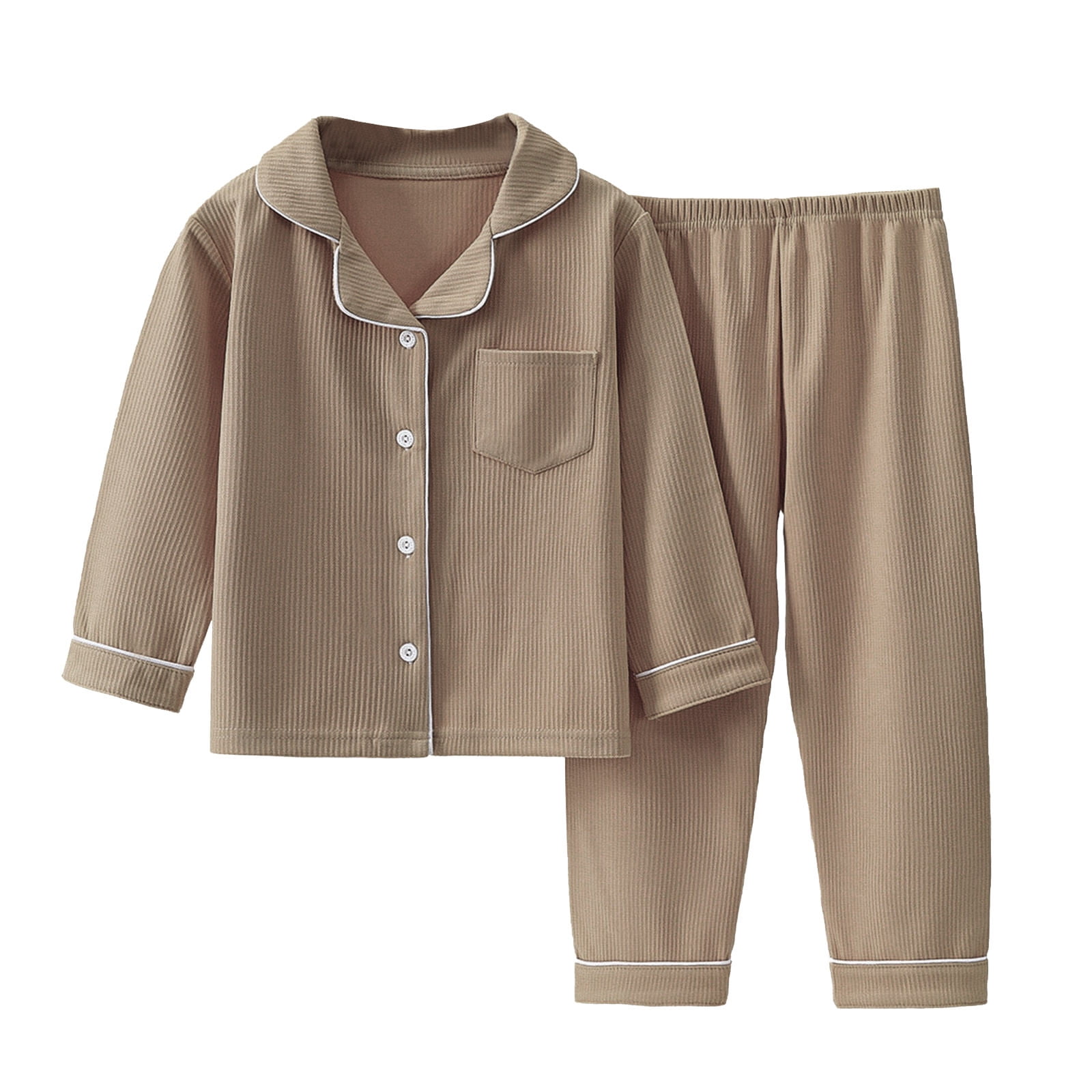 Huvoen Boys Girls 2 Piece Sweatsuit Sets Toddler Baby Kids Winter Boys Girls Solid Color Long Sleeved Button Thin Velvet Home Wear Clothes Suit Brown 4 Years
