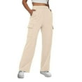 thumbnail image 1 of Huvoen Cargo Sweatpants for Women Casual Loose Baggy Fleece Sweat Pant High Waisted Wide Leg Joggers Pants with Pockets 2025 Beige s, 1 of 4