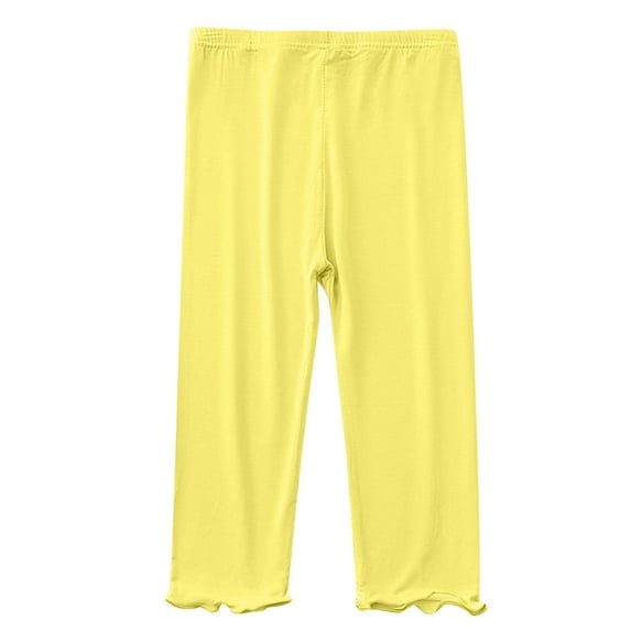 Huvoen Comfortable Leggings for Kids Toddler Baby Girls Candy Color Solid Color Leggings Casual Kids Tight Pants Yellow 6-7 Years