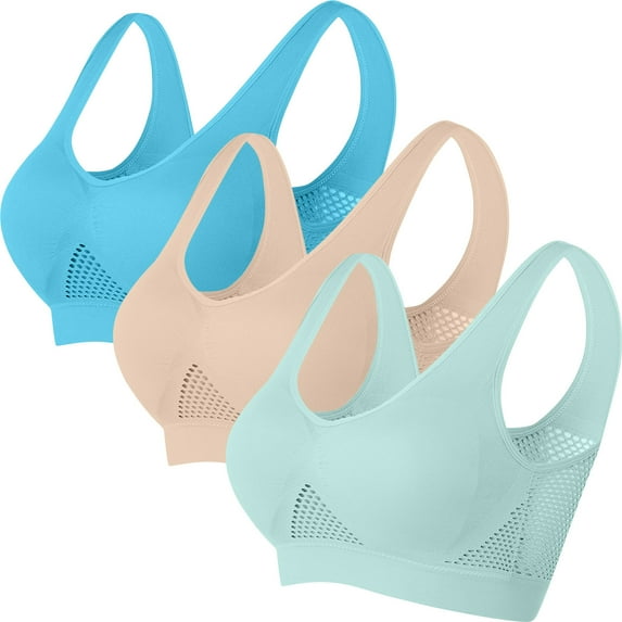 Huvoen Compression Sports Bras for Women 3pc Women Seamless Sports Bra Wirefree Yoga Bra with Removable Pads Multicolor xl