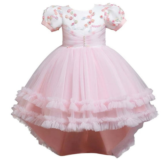 Huvoen Cute Dresses for Women Summer Children's Dresses Girls Sleeveless Princess Dress Flower Mesh Dress Pinks 3-4 Years