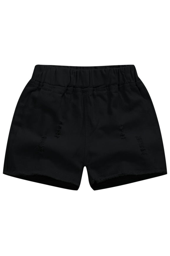 Dance Workout Sport Shorts Spring and Summer Cute Solid Girls Breaking Hole Pocket Elastic Waist Comfy Shorts Jeans Black 4 Years