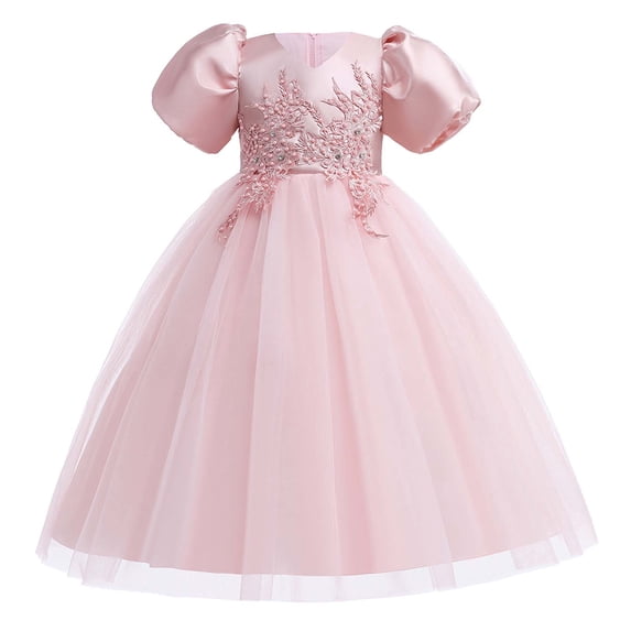 Huvoen Dress Up Clothes for Girls 4-6 Children's Dress Girl Short Sleeve Princess Dress Flower Tail Dress Skirt Dress Pinks 3-4 Years
