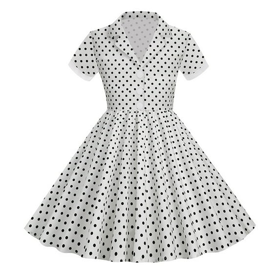 Huvoen Dresses for Teen Girls Girls' Summer Retro Waist Tie Color Button Short Sleeve Round Neck Dress White 140