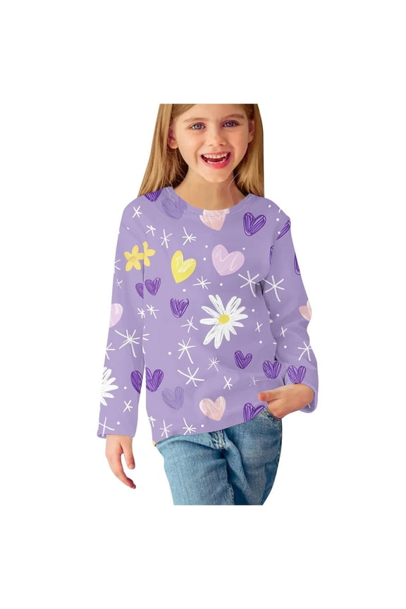 Girls Comfort Basic Long Sleeve T-Shirt Long Sleeve Round-Neck Blouses & Shirts Girls Long Sleeve Prints Shirts Cute Crewnecks Tops Dressy Casual Blouses Clothes Multicolor 110