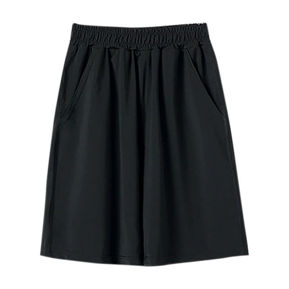 Huvoen Girls' Pull-On Short Solid Color Children's Sports Shorts Summer Quick Drying Shorts Ice Silk Boy Pant Black 5 Years