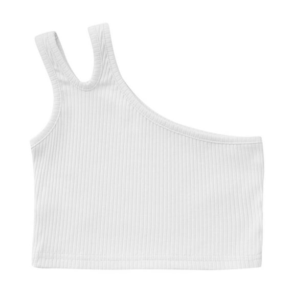 Huvoen Girls Tank Tops Camis Round-Neck Tank Top Solid Color Children Fashionable Girl Sleeveless Top Summer Children Camisole White 4 Years