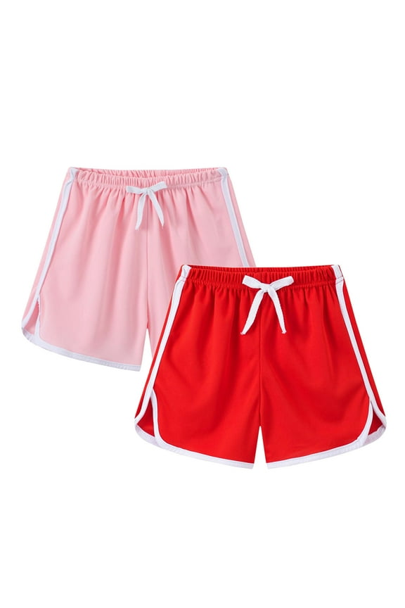 Girls' and Toddler Elastic Wasitband Pull On Shorts 2pc Summer Children's Casual Sports Shorts Solid Color Pants Big Children's Rubber Waist Beach Pants Multicolor 8 Years