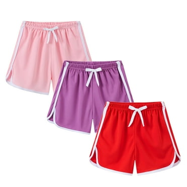 Huvoen Girls' Washed Out Short 3pc Summer Children's Casual Sports Shorts Solid Color Pants Big Children's Rubber Waist Beach Pants Multicolor 6 Years