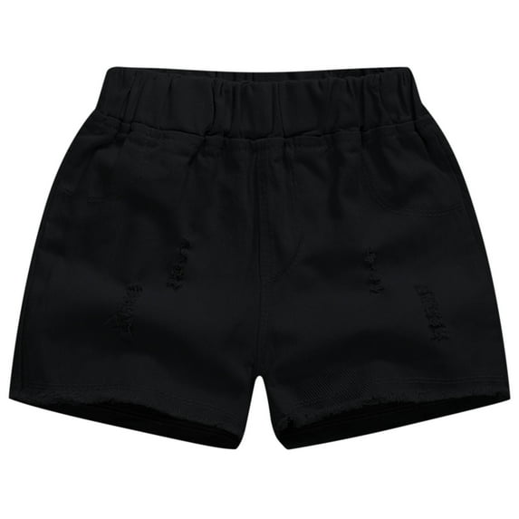 Huvoen Kids’ Cargo Hiking Shorts Spring and Summer Cute Solid Girls Breaking Hole Pocket Elastic Waist Comfy Shorts Jeans Black 8 Years