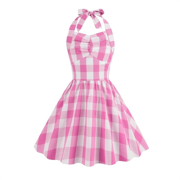 Huvoen Kids Girls Vintage Polka Dots Swings Party Dresses V-Neck Sleeveless Backless Party Cocktail Dress Casual Skater Dresses Pinks 10-11 Years