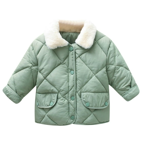 Huvoen Kids Little Girl's Thicken Coat Children's Winter Cotton Clothing Boys and Girls' Wool Collar Thickened Warm Jacket Green 90cm